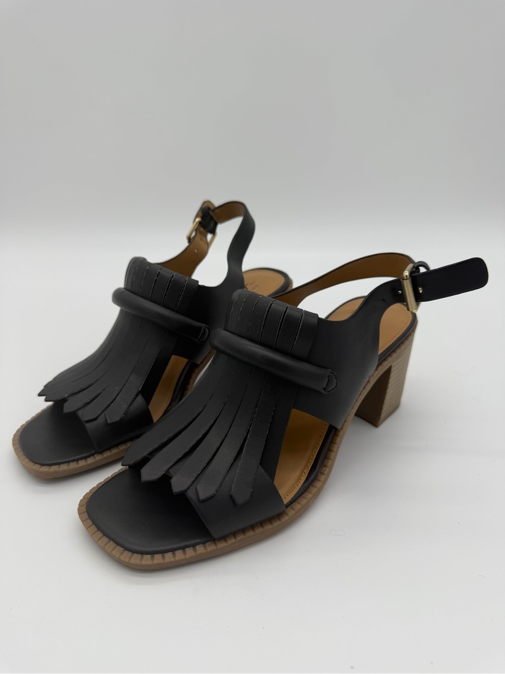 G.H. Bass Women's Black Fringe Block Heel Sandals size 7.5